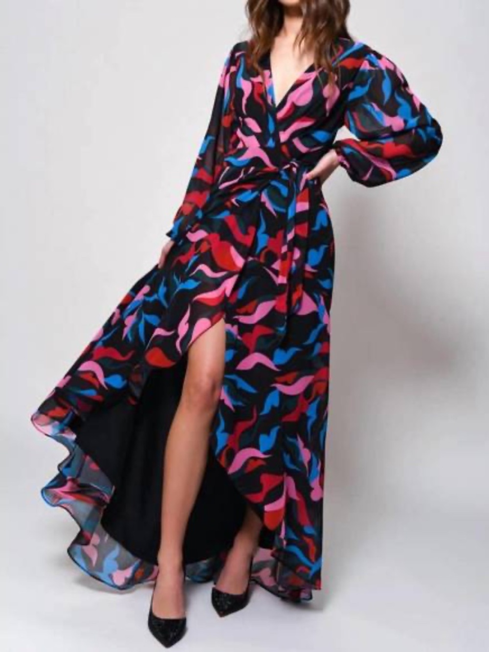 HUTCH Bridge Long-Sleeve Wrap Maxi Dress Multi high-low Anthropologie